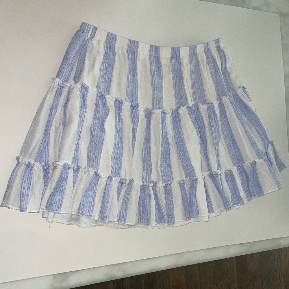 Princess Polly White/Blue Striped Tier Mini Skirt